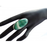 Big Agate Green Ring, Long Oval Statement Ring, 